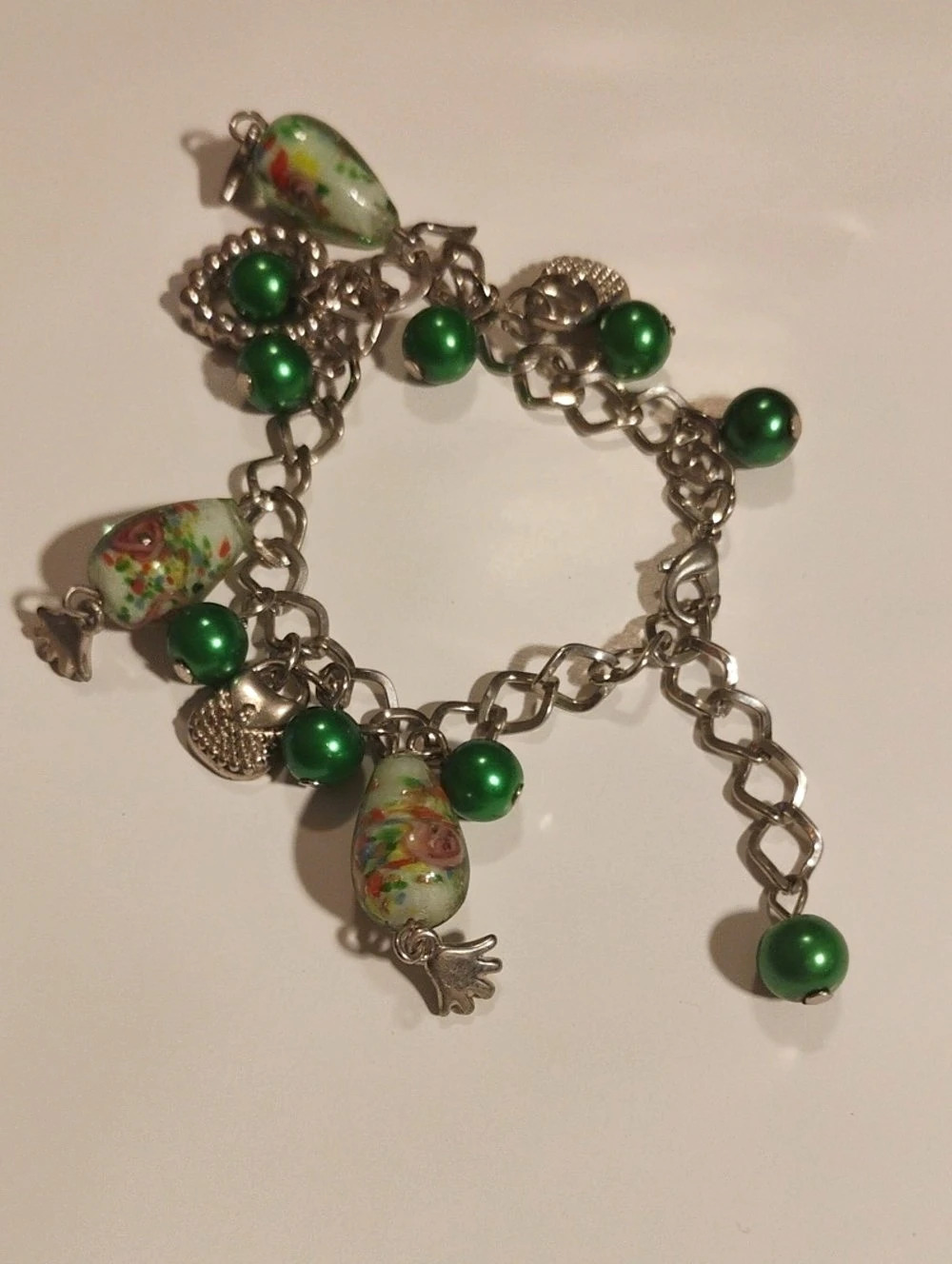 Green Beaded Charm Bracelet